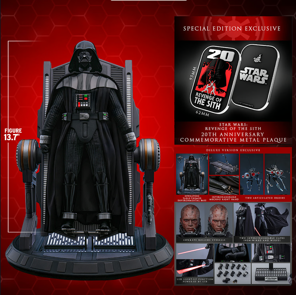 PRE-ORDER Hot Toys Darth Vader Versión Deluxe Escala 1/6 – Transformación de Anakin